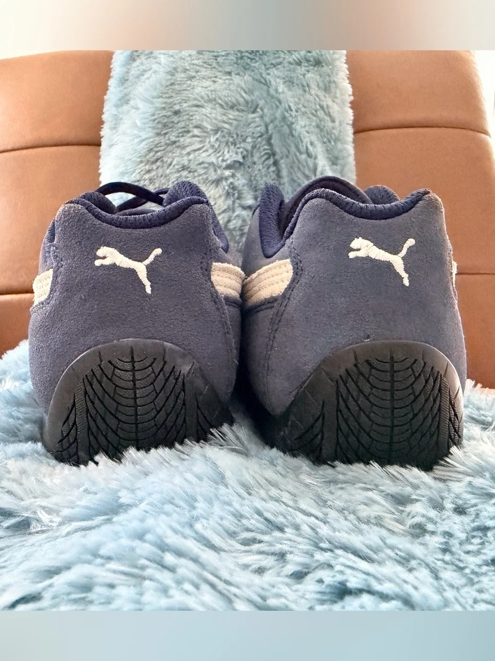 Puma Navy and Cream Suede Low-Profile Sneakers